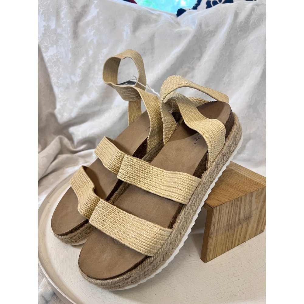 American Eagle Womens Beige Woven Platform Espadrille Sandals BOHO Sz 10